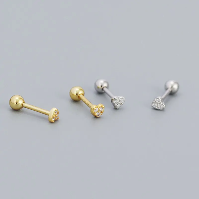 CZ Mini Heart Ball 925 Sterling Silver Stud Earrings - Image 3