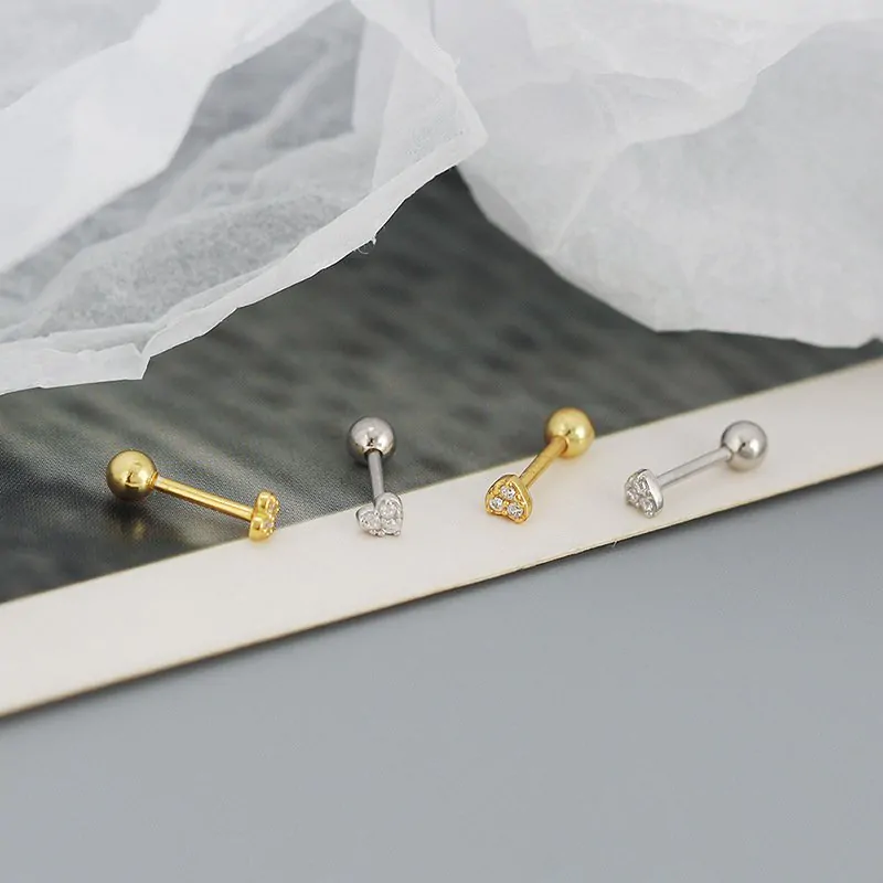 CZ Mini Heart Ball 925 Sterling Silver Stud Earrings - Image 4