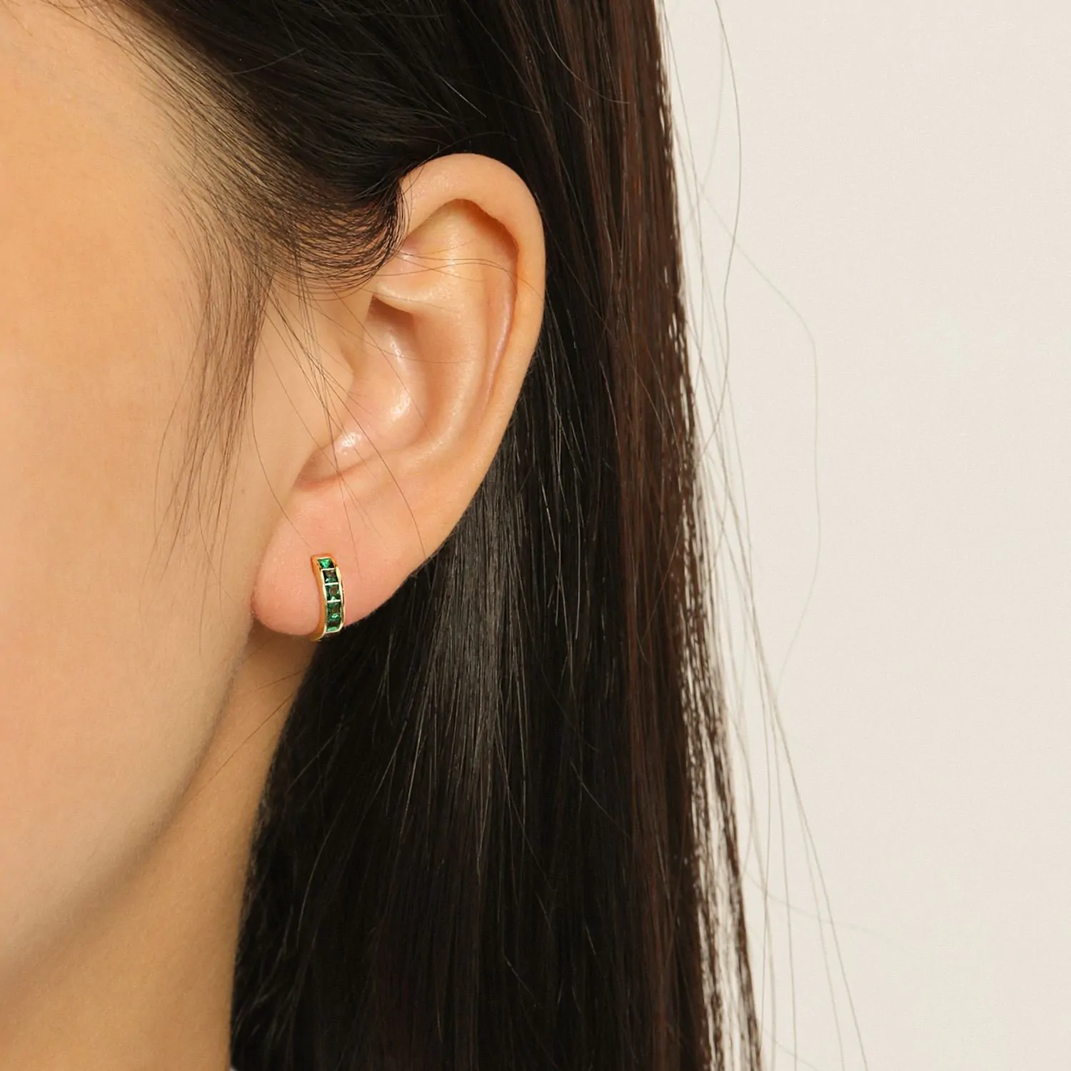 Geometric Colourful CZ 925 Sterling Silver Hoop Earrings - Image 7