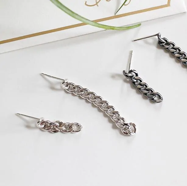 Asymmetric Chain 925 Sterling Silver Dangling Earrings - Image 3