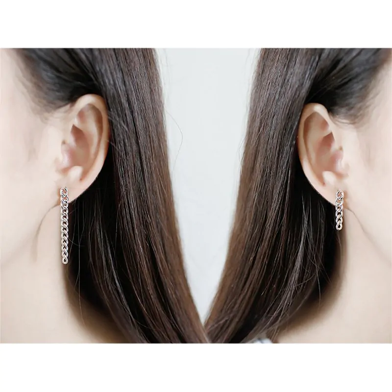 Asymmetric Chain 925 Sterling Silver Dangling Earrings - Image 4