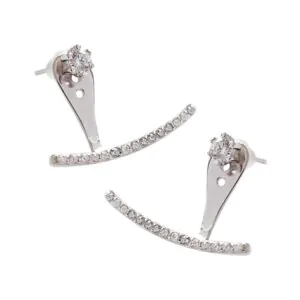 CZ Half Arc Solid 925 Sterling Silver Studs Earrings