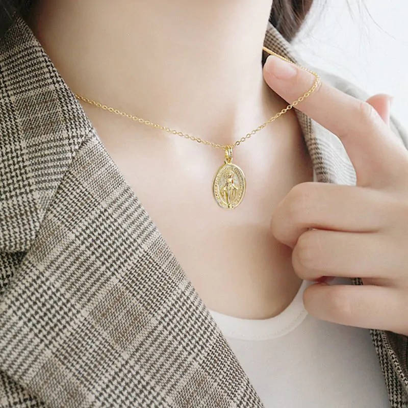 Holy Maria Ellipse Tag Letters 925 Sterling Silver Necklace - Image 4