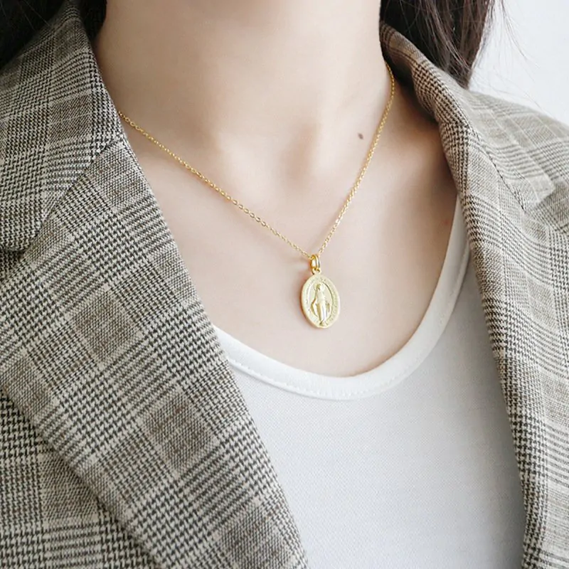 Holy Maria Ellipse Tag Letters 925 Sterling Silver Necklace - Image 2