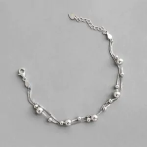 Double Layer Beads 925 Sterling Silver Bracelet