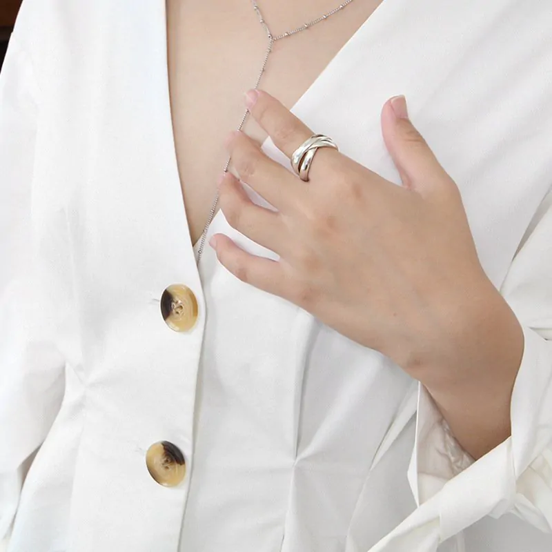 Tri-Rings Cross S990 Sterling Silver Adjustable Ring - Image 2