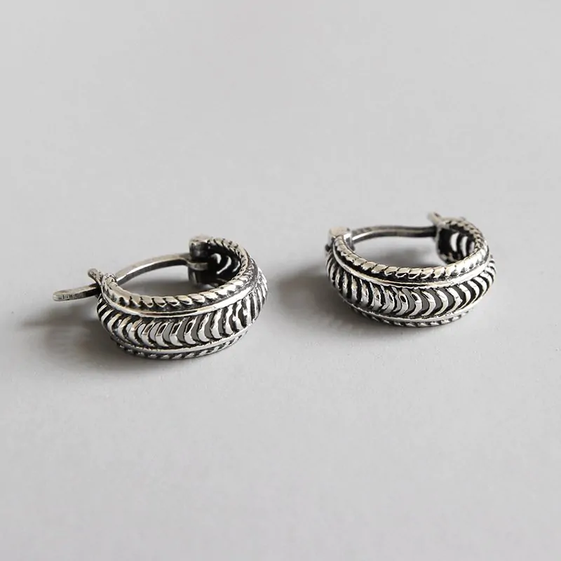 Retro Twisted 925 Sterling Silver Hoop Earrings - Image 3