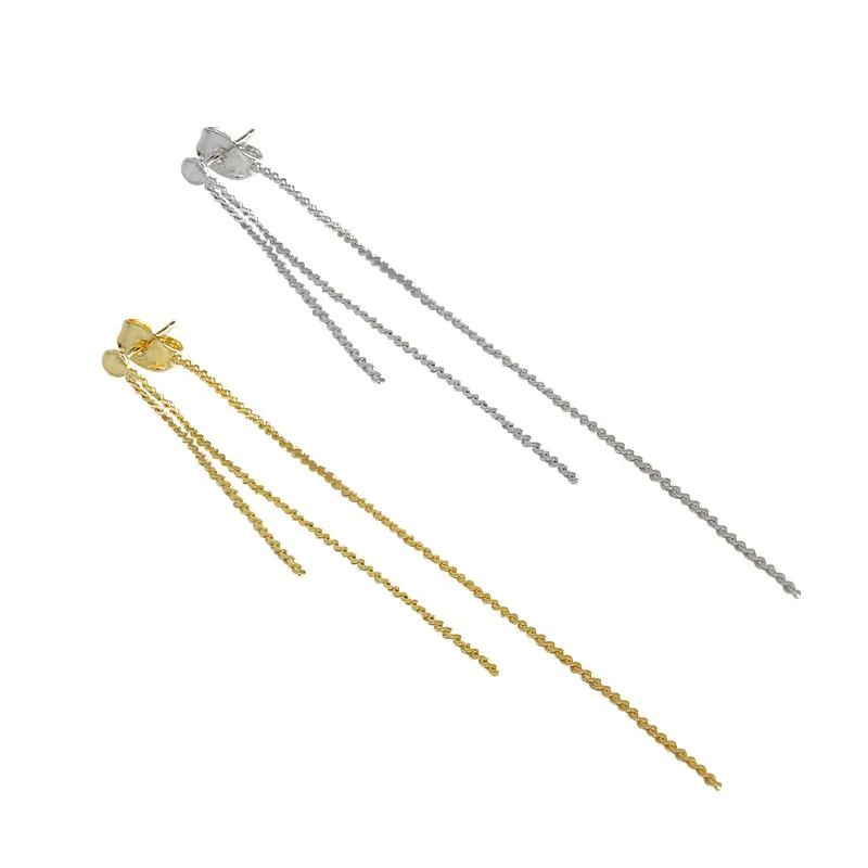 Beads 925 Sterling Silver Long Dangling Earrings