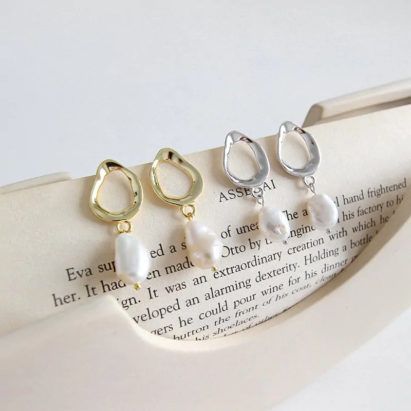 Unique Natural Pearl 925 Sterling Silver Dangling Earrings - Image 3