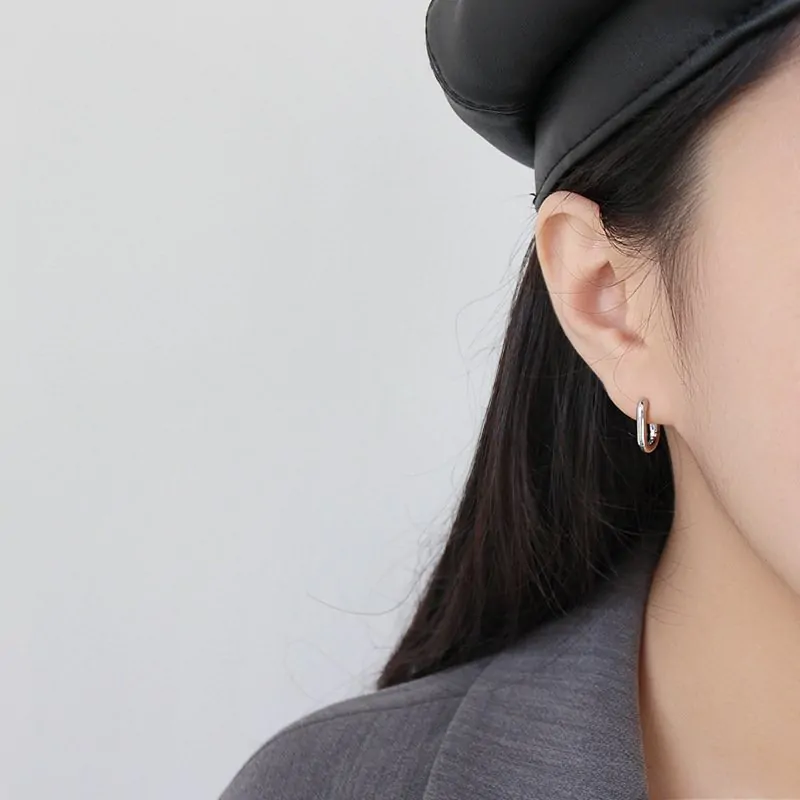 Geometric Ellipse 925 Sterling Silver Leverback Earrings - Image 3