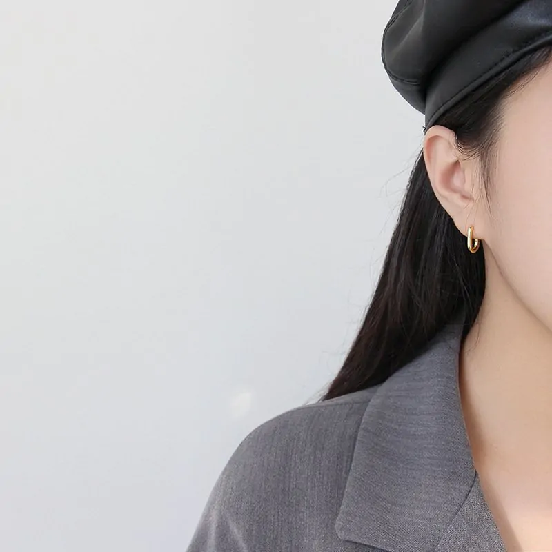 Geometric Ellipse 925 Sterling Silver Leverback Earrings - Image 4