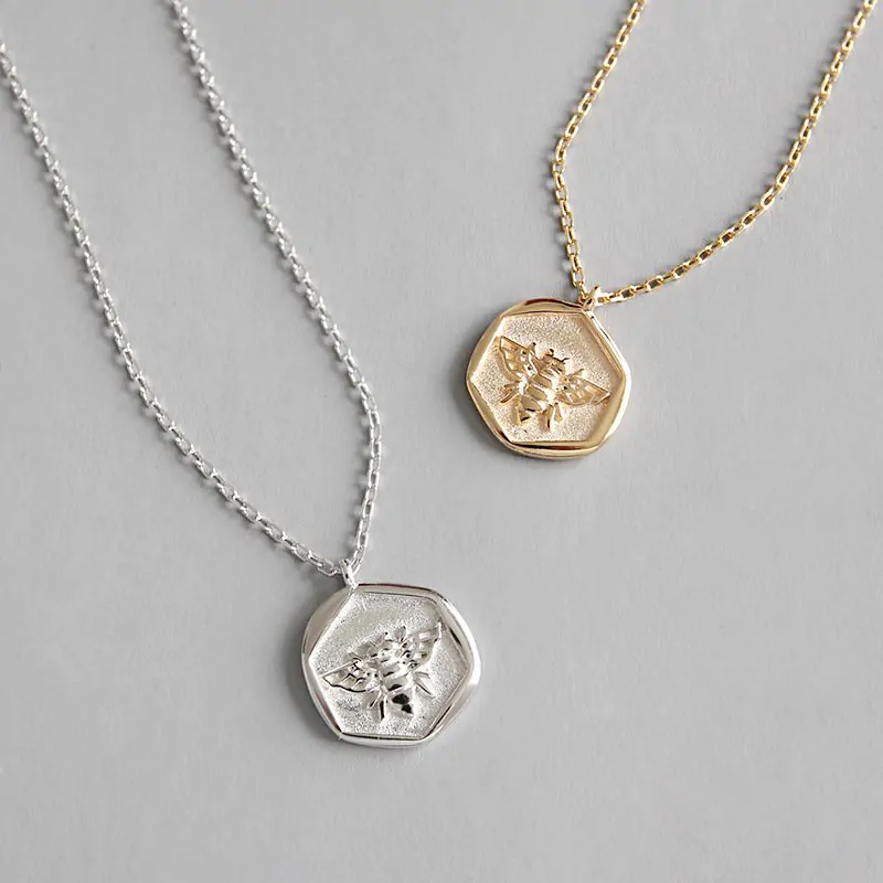 Honey Bee Tag 925 Sterling Silver Necklace - Image 2