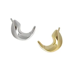 Geometric Crescent Moon 925 Sterling Silver Studs Earrings