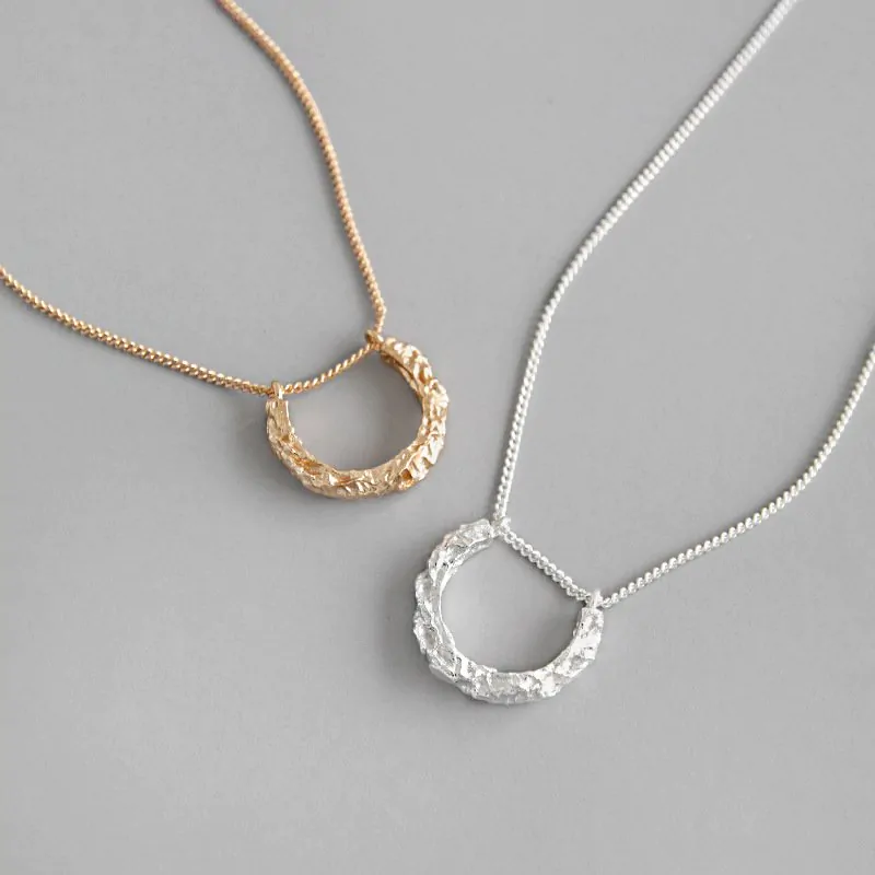 Classic Geometric Irregular Surface Semicircle 925 Sterling Silver Necklace - Image 2