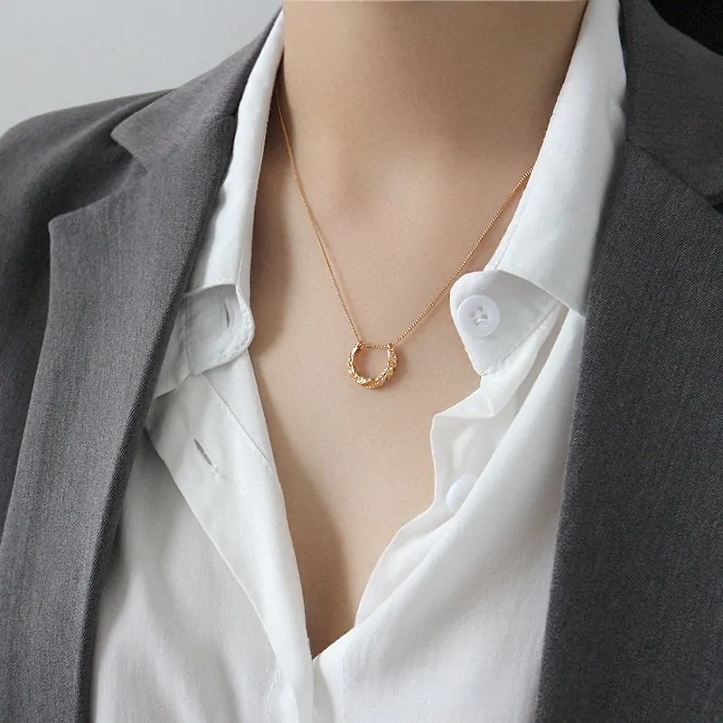 Classic Geometric Irregular Surface Semicircle 925 Sterling Silver Necklace - Image 4