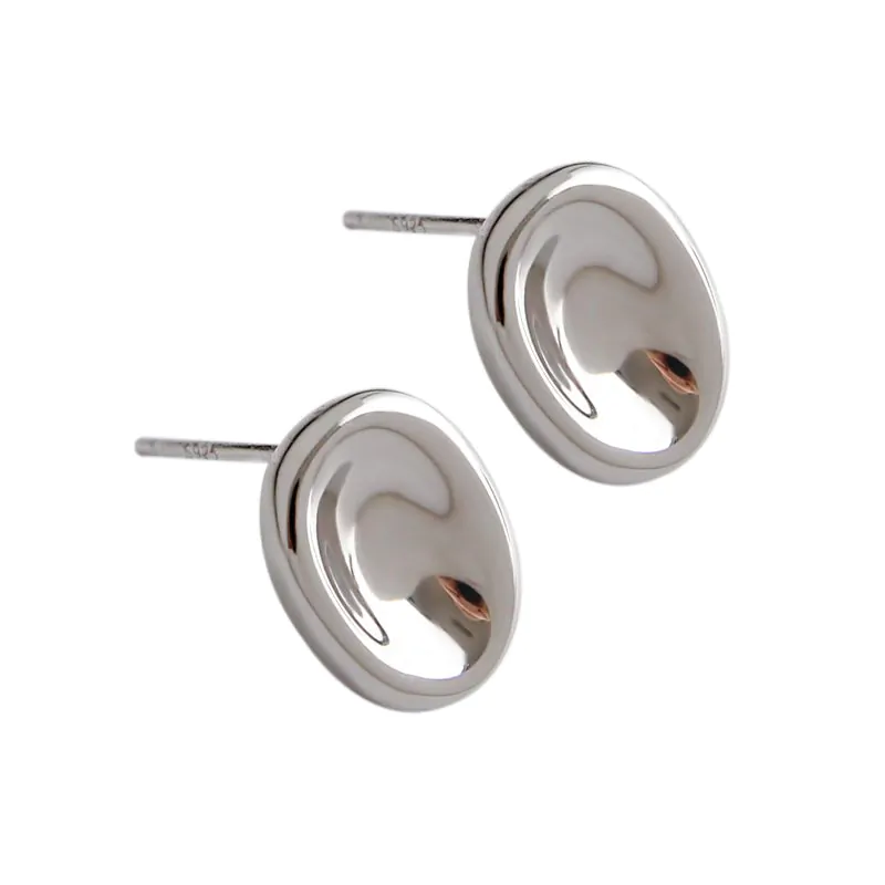 Geometric Ellipse 925 Sterling Silver Studs Earrings