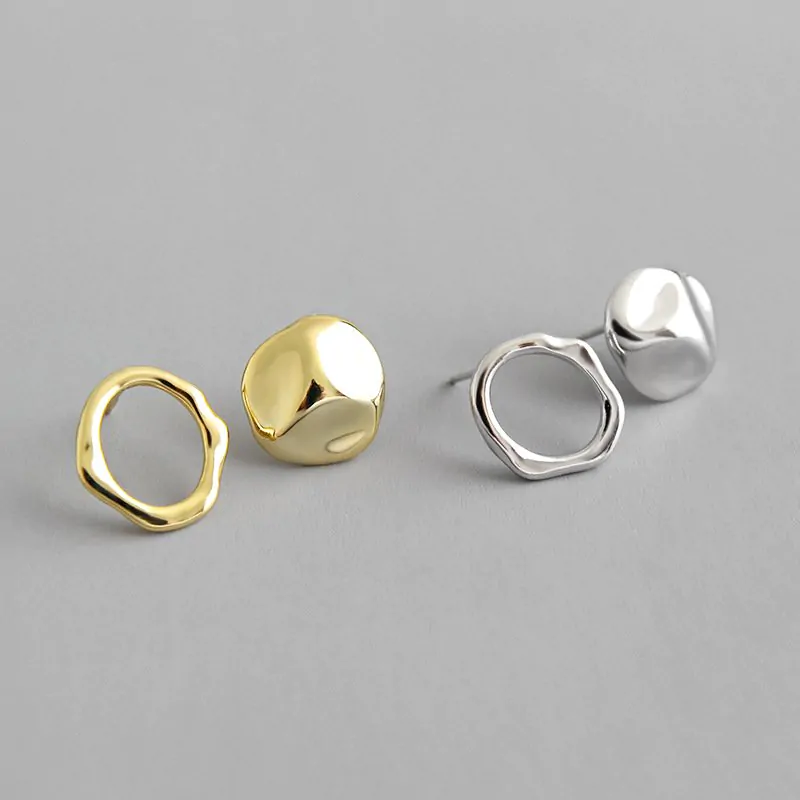 Asymmetric Irregular Geometric 925 Sterling Silver Stud Earrings - Image 8