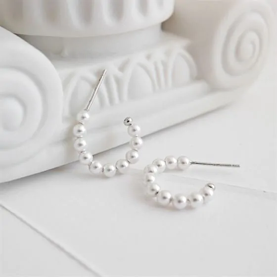 Shell Pearl Circle 925 Sterling Silver Hoop Earrings - Image 2