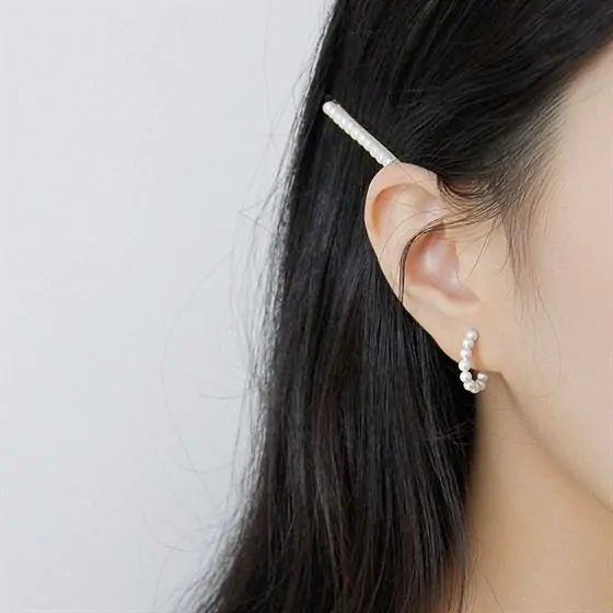 Shell Pearl Circle 925 Sterling Silver Hoop Earrings - Image 3