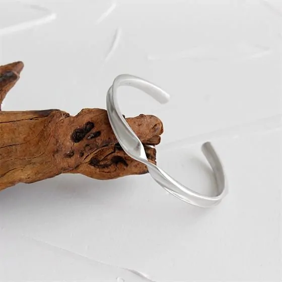 Twisted 925 Sterling Silver Open Bangle - Image 4