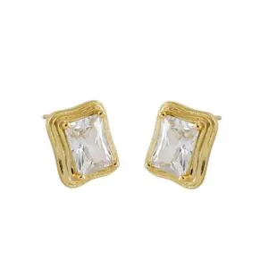 Geometric CZ Rectangle 925 Sterling Silver Stud Earrings