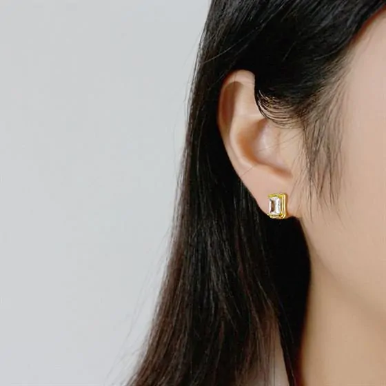 Geometric CZ Rectangle 925 Sterling Silver Stud Earrings - Image 4