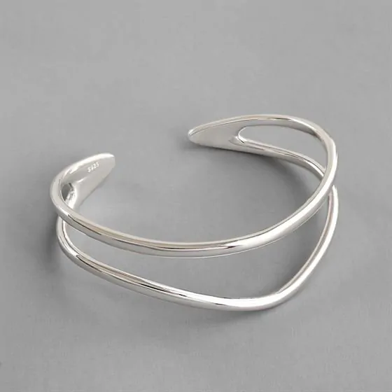 Double Layler 925 Sterling Silver Open Bangle - Image 2