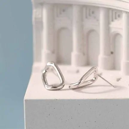 Geometric Irregular Hollow 925 Sterling Silver Stud Earrings - Image 2