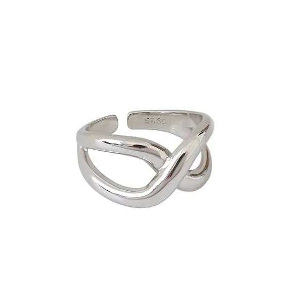Geometric Hollow Cross 925 Sterling Silver Adjustable Ring