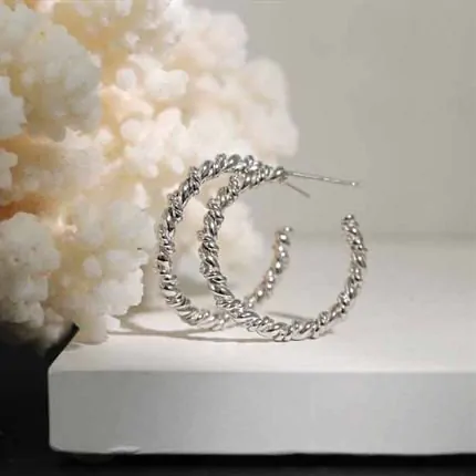 Twisted Circles 925 Sterling Silver Hoop Earrings - Image 2