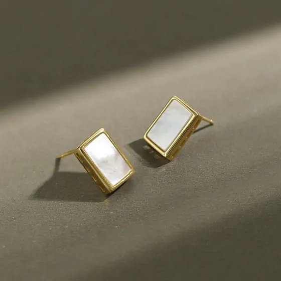 Geometric Rectangle Shell 925 Sterling Silver Stud Earrings - Image 5