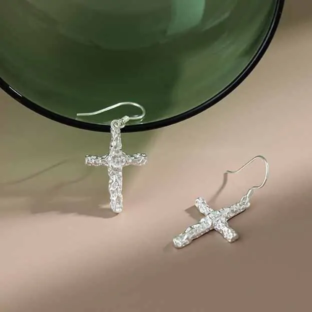 Irregular Cross 925 Sterling Silver Dangling Earrings - Image 2