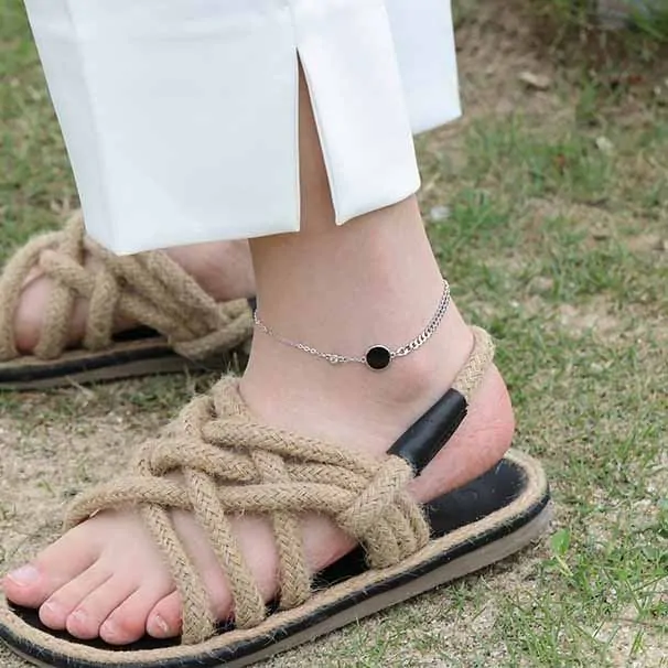 Black Round Chain CZ 925 Sterling Silver Anklet - Image 3