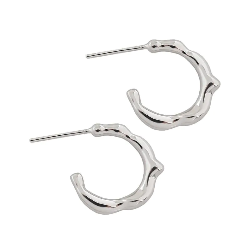 Irregular Circle 925 Sterling Silver Hoop Earrings