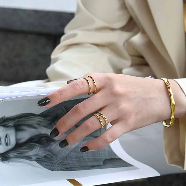 Beads Doule Layer H 925 Sterling Silver Adjustable Ring - Image 4