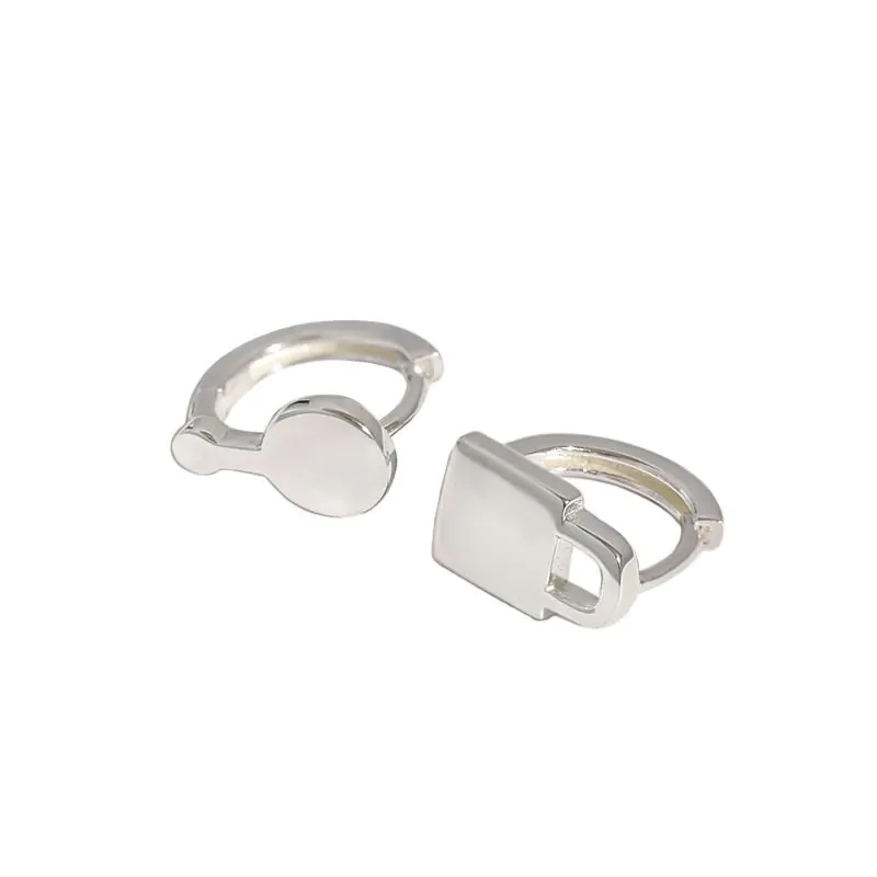 Asymmetric Lock Key 925 Sterling Silver Hoop Earrings - Image 2