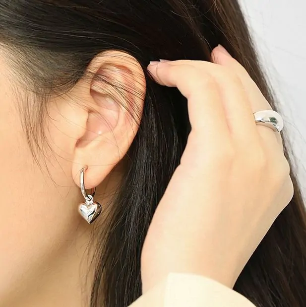 Girl 3D Heart Love 925 Sterling Silver Hoop Earrings - Image 4