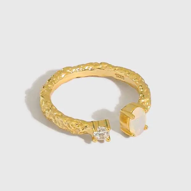 CZ Irregular Created Opal 925 Sterling Silver Adjustable Ring - Image 5