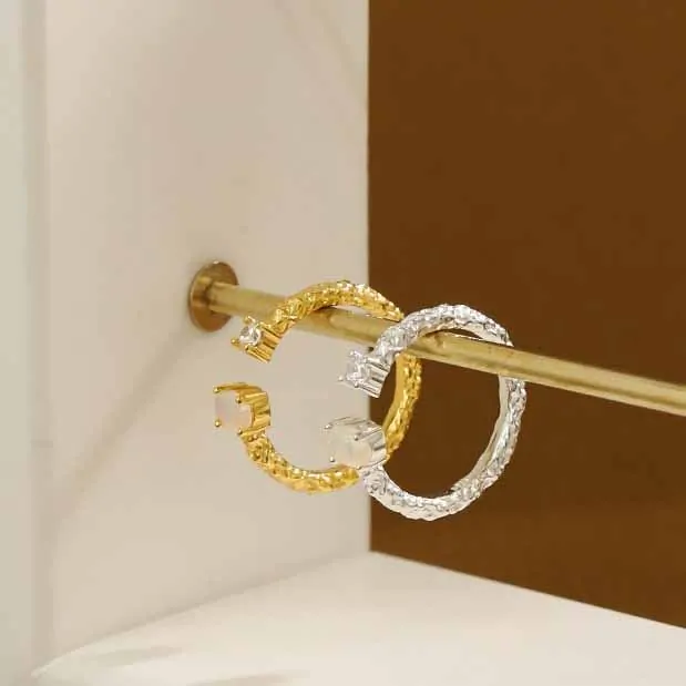 CZ Irregular Created Opal 925 Sterling Silver Adjustable Ring - Image 2