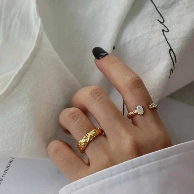 CZ Irregular Created Opal 925 Sterling Silver Adjustable Ring - Image 3