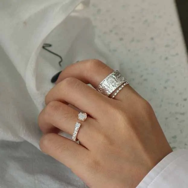 CZ Irregular Created Opal 925 Sterling Silver Adjustable Ring - Image 4