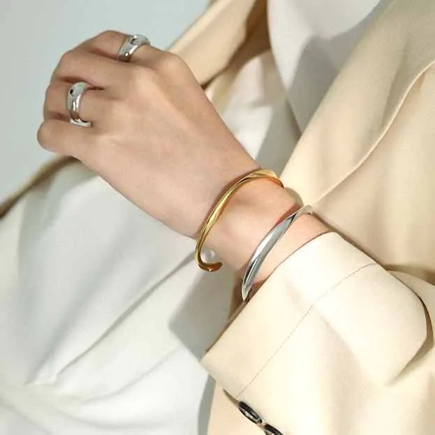 Irregular Twisted 925 Sterling Silver Open Bangle - Image 3