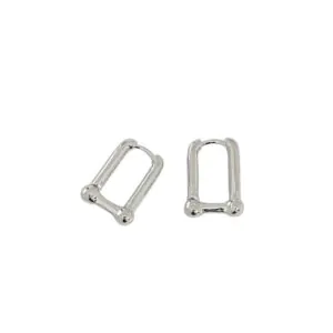 Geometric Hollow Rectangle U Shape 925 Sterling Silver Hoop Earrings