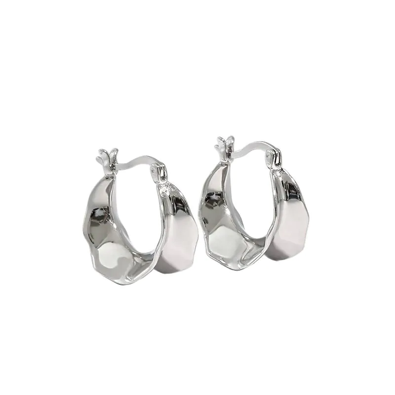 Geometric Irregular Circle 925 Sterling Silver Hoop Earrings