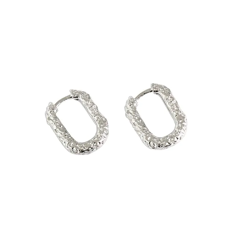 Geometric Hollow Oval 925 Sterling Silver Hoop Earrings