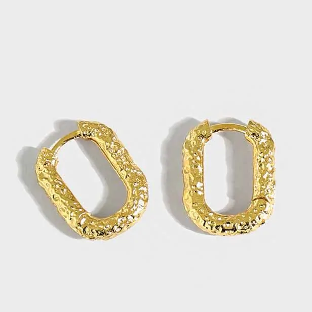 Geometric Hollow Oval 925 Sterling Silver Hoop Earrings - Image 5