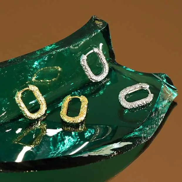 Geometric Hollow Oval 925 Sterling Silver Hoop Earrings - Image 2