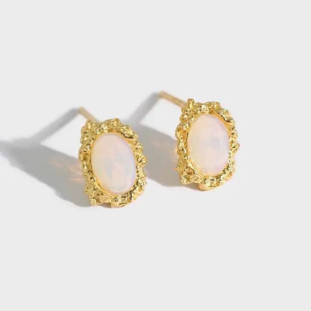 Elegant Oval Created Opal 925 Sterling Silver Stud Earrings - Image 5