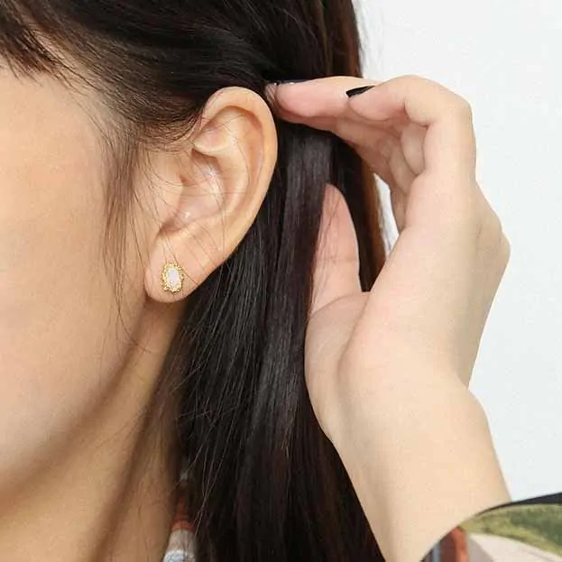 Elegant Oval Created Opal 925 Sterling Silver Stud Earrings - Image 4