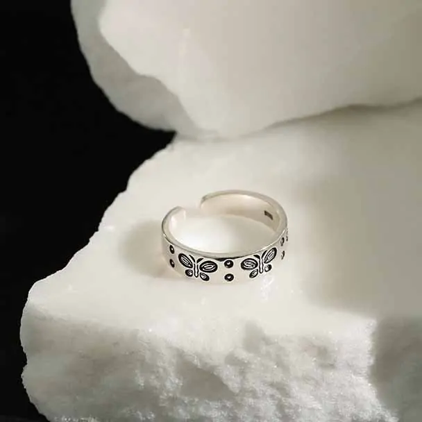 Vintage Butterfly 925 Sterling Silver Adjustable Ring - Image 4